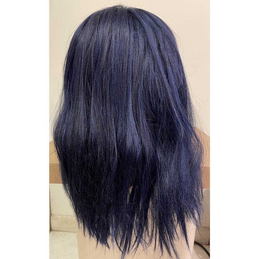 Visual Fashions Women’s Human Hair Blend Wig - Midnight Blue Black 22”, Mesh Cap
